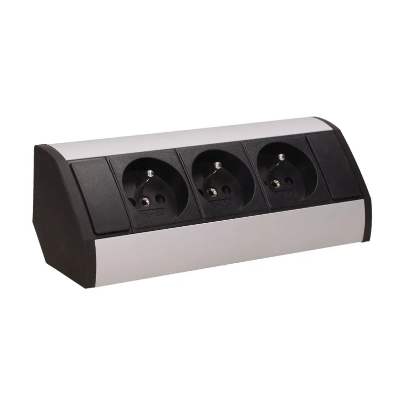 Gniazdo Meblowe 3X2P+Z ORNO - Czarno-Srebrne