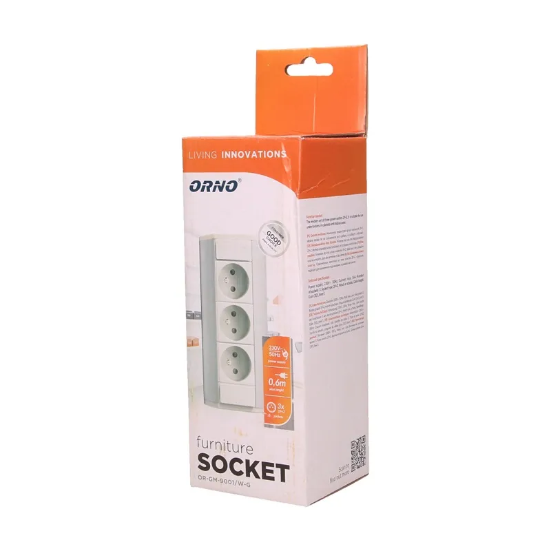 Gniazdo Meblowe 3X2P+Z ORNO - Biało-Srebrne