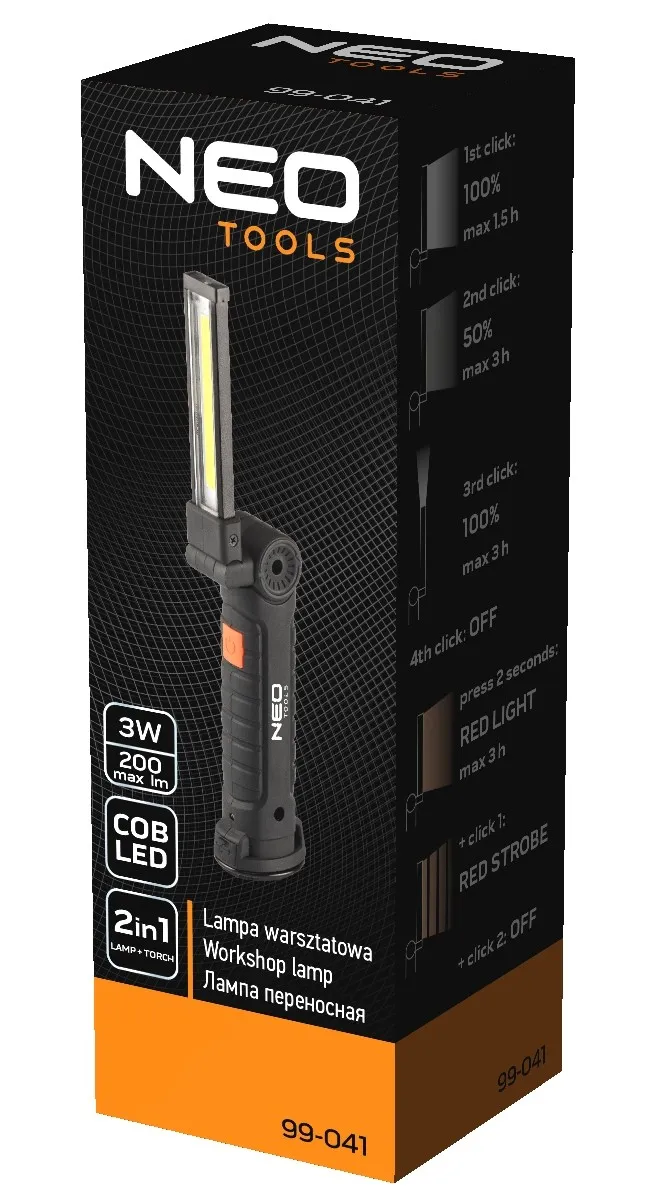 Lampa Warsztatowa Akumulatorowa 200 Lm Cob + Latarka NEO
