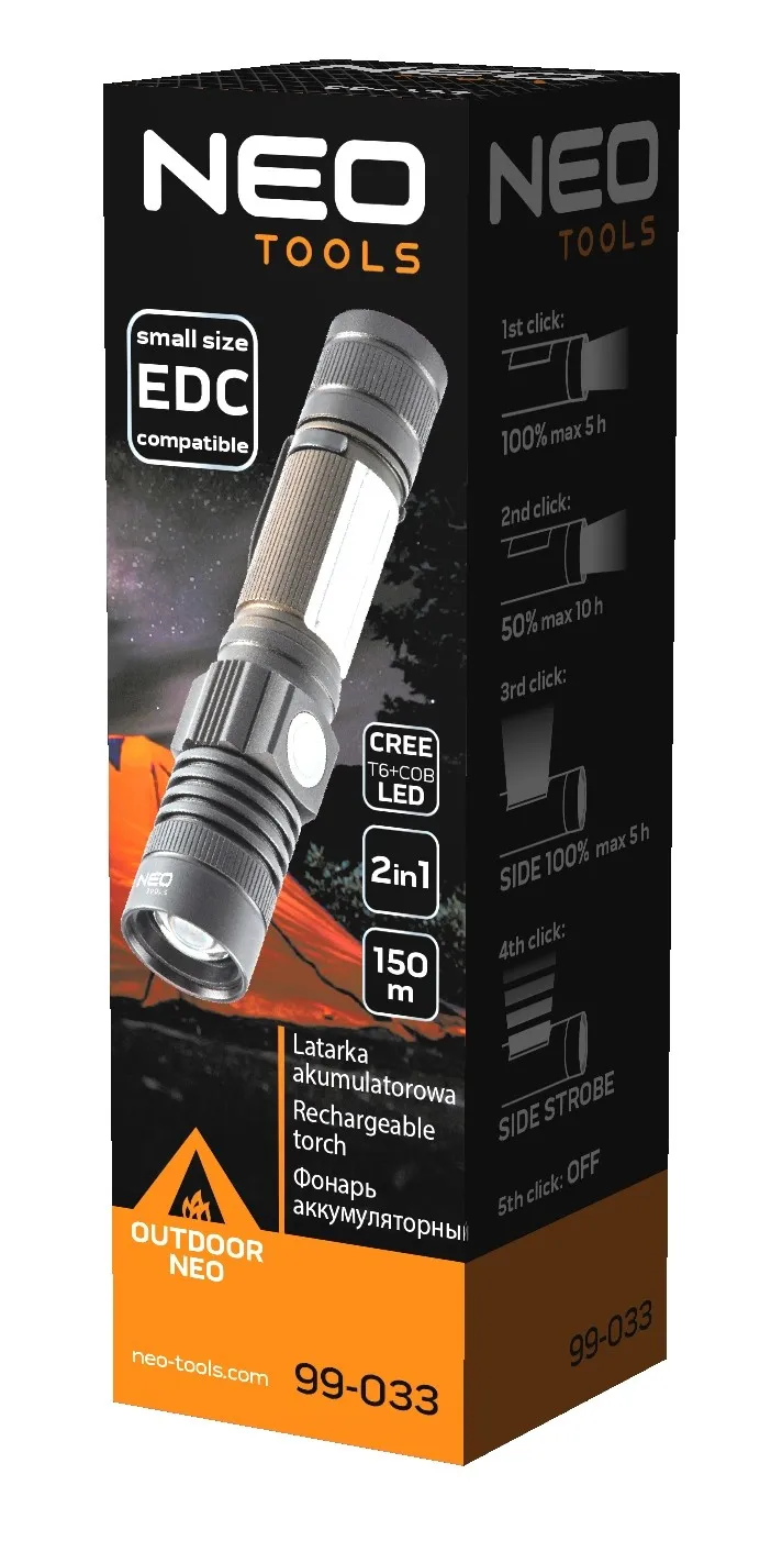Latarka Akumulatorowa USB 800 Lm 2 w 1 Cree T6 LED NEO