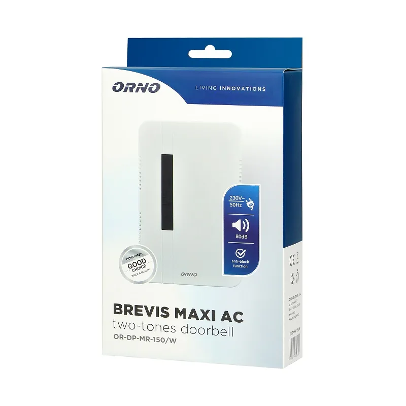 Dzwonek Elektromechaniczny Dwutonowy 230V Brevis Maxi ORNO - Biały