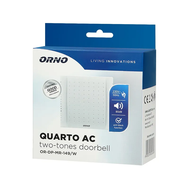 Dzwonek Gong Dwutonowy 230V Quatro AC ORNO - Czarny