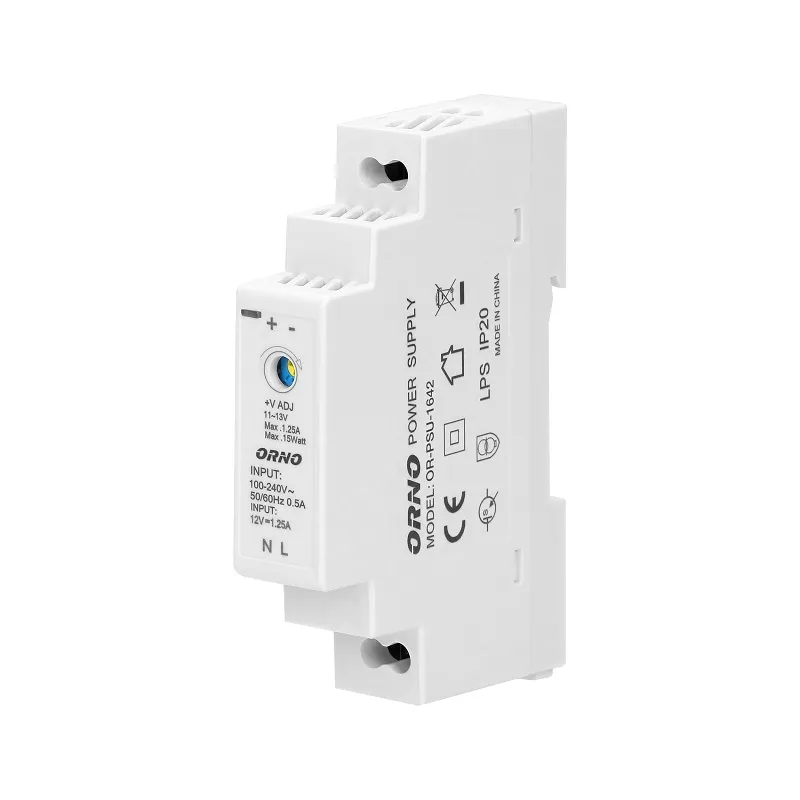 Zasilacz Na Szynę DIN 12VDC, 1,25A, 15W, Szerokość 1 Moduł ORNO