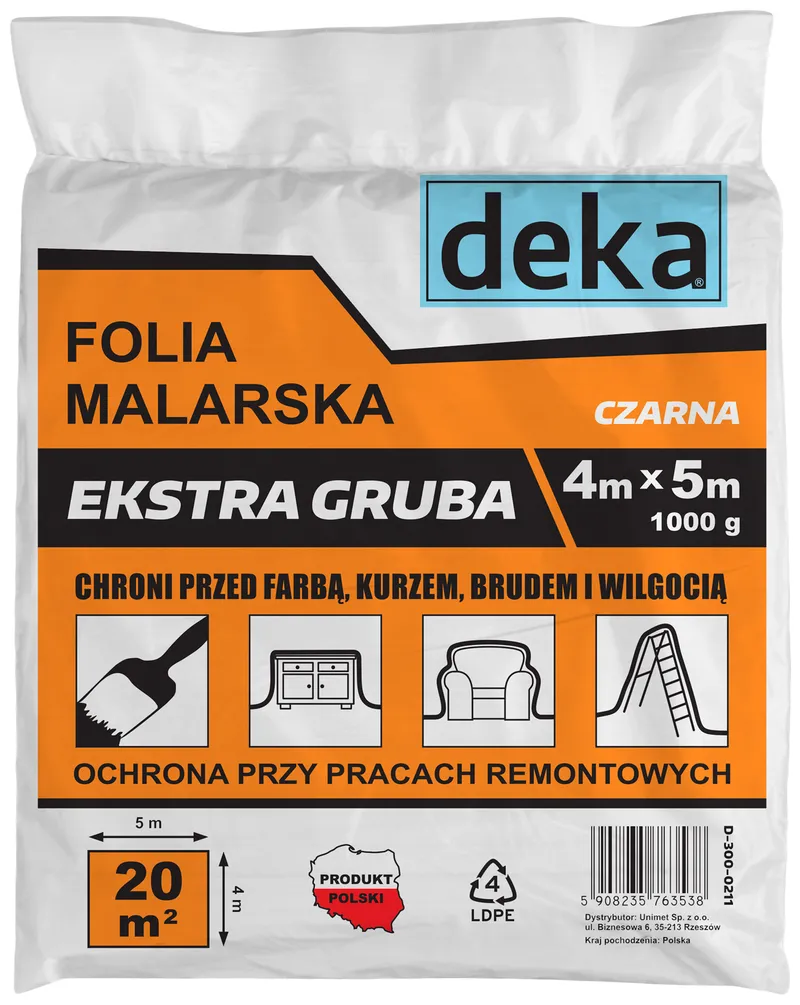 Folia Malarska Extra Gruba 4*5M 1000g DEKA - Czarna