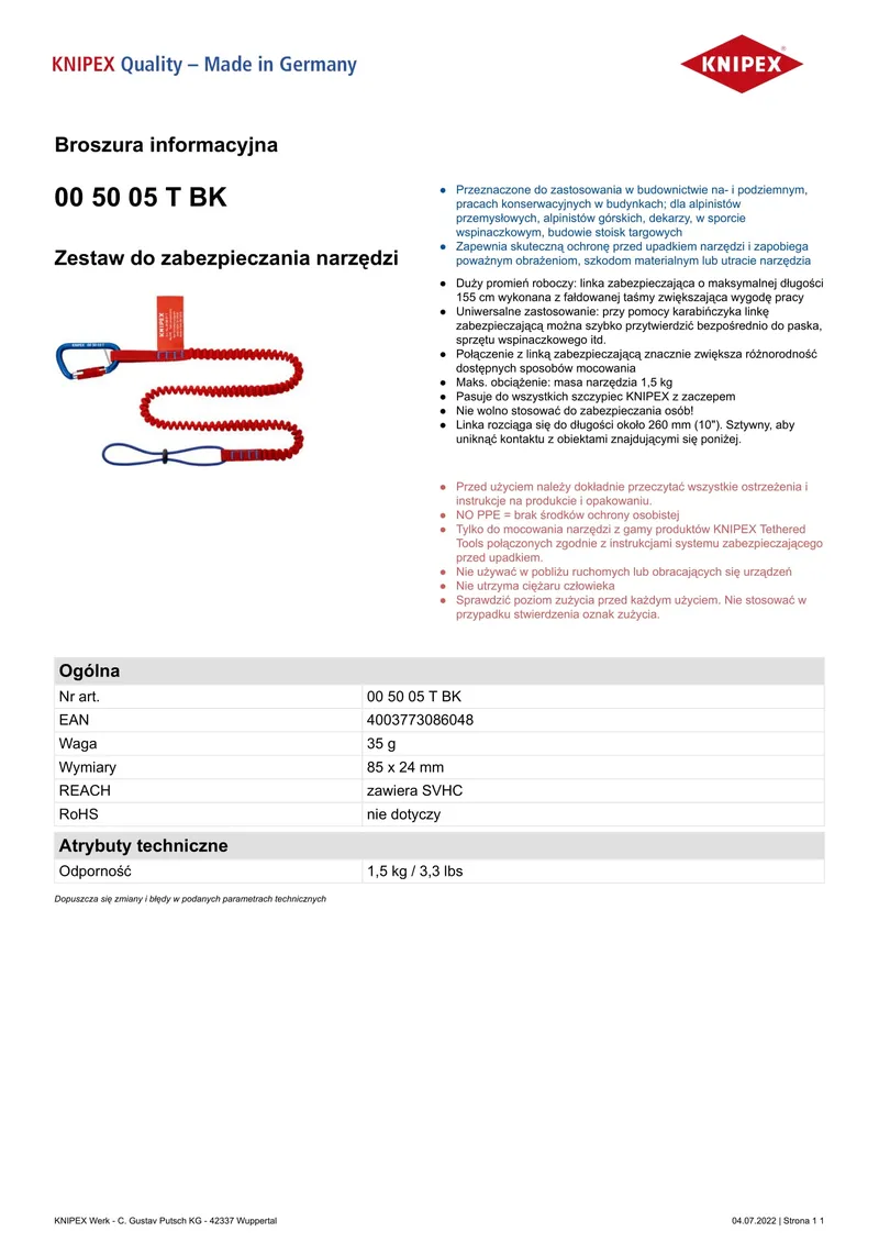 Zestaw Do Zabezpieczania Narzędzi, Elastyczny Pasek KNIPEX