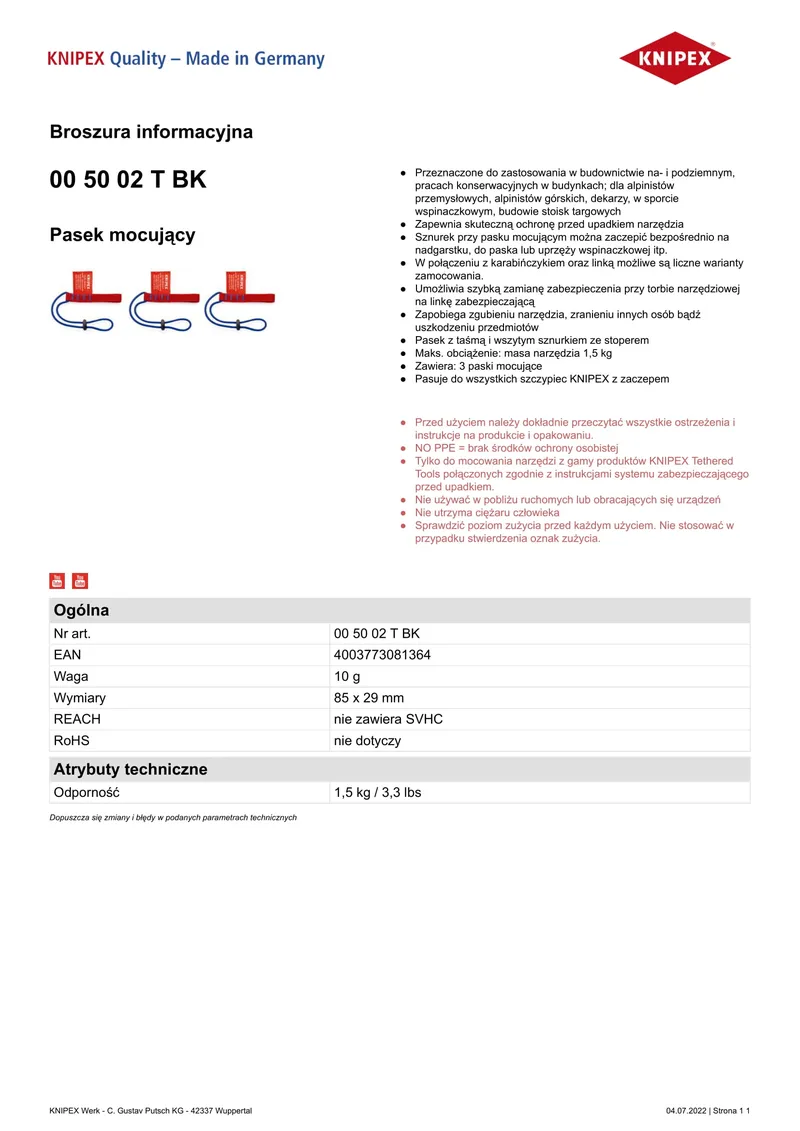 Pasek Mocujący 3 szt. KNIPEX