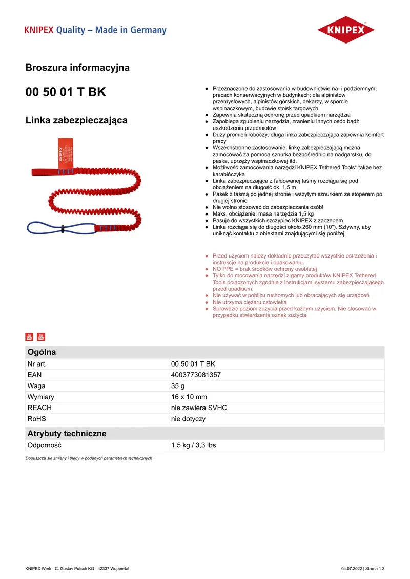 Linka Zabezpieczająca 1.5m KNIPEX