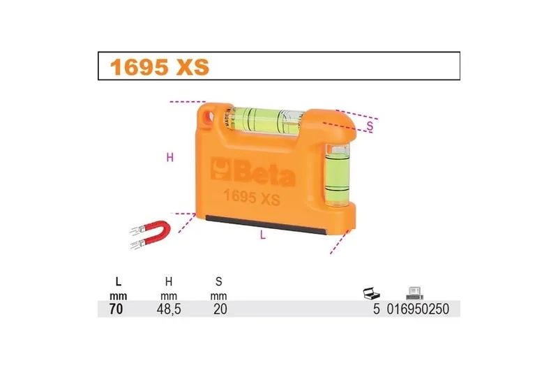 Poziomica Kieszonkowa Mini 2 Libelki, Magnetyczna Podstawa BETA