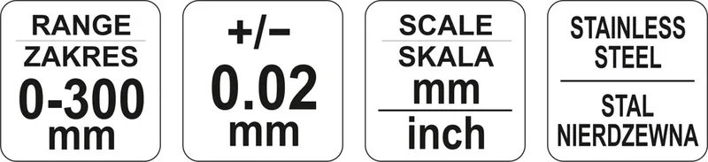 Suwmiarka 300mm Dokładność 0,02 / 0,001'MM YATO