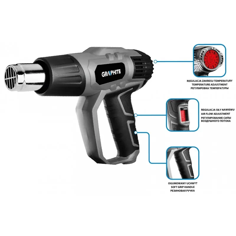 Opalarka 2000W, Zakres Temperatur 50-550OC, 3 Biegi ,walizka GRAPHITE