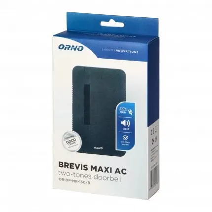 Dzwonek Gong Do Drzwi Przewodowy Brevis Maxi 230V ORNO - Czarny