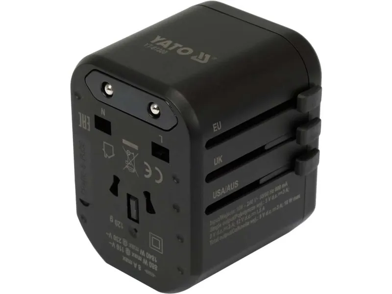 Adapter Podróżny Uniw. USB, USB-C 18W YATO