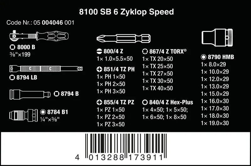 Zestaw Kluczy Nasadowych 3/8'' Zylkop, 29 Cz. WERA