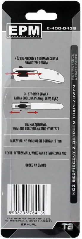 Nóż Z Ostrzem Trapezowym Bezpieczny EPM