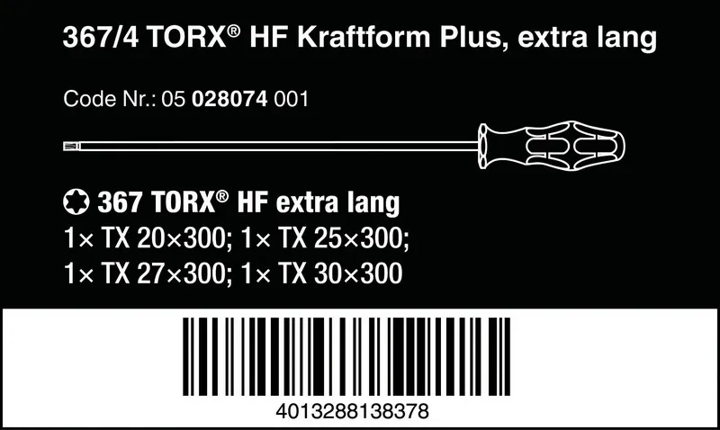 Zestaw Wkrętaków Kraftform Torx, Trzpień 300mm, 4 szt. WERA