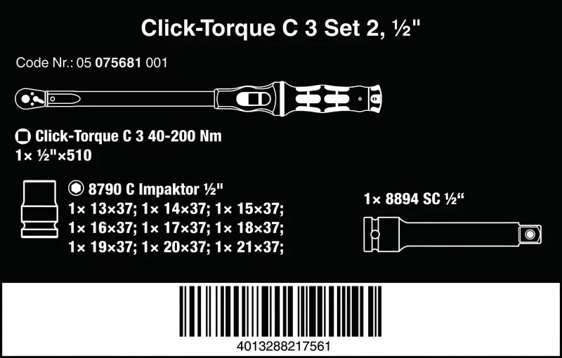 Klucz Dynamometryczny Click-Torque E C 3 Set 2, 40-200NM WERA