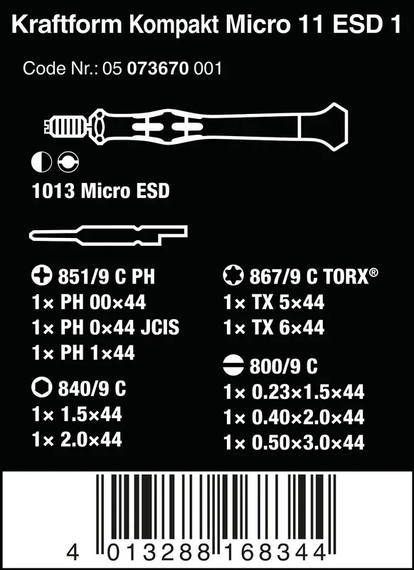Zestaw Kraftform Kompakt Micro 11 Esd 1, 11 Cz. WERA