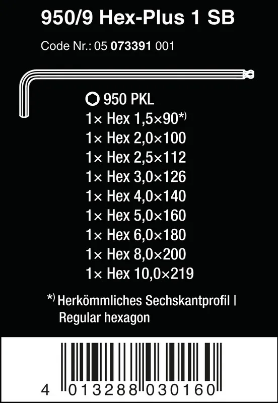 Zestaw Kluczy Trzpieniowych Metrycznych Z Kulką HEX Plus 9 Cz. WERA