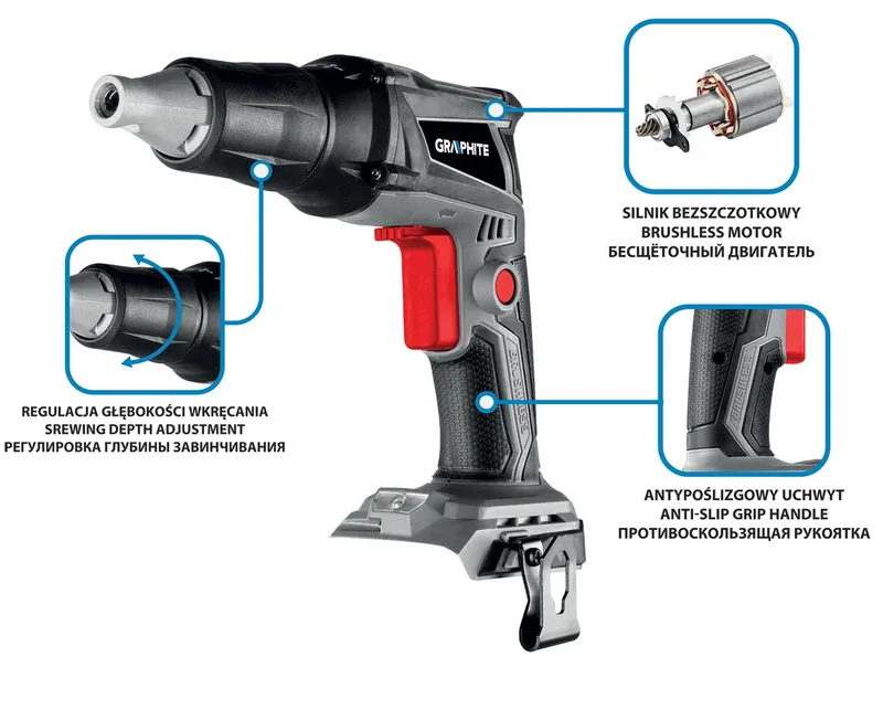 Wkrętarka Akum. BEZSZCZ.1/4''DO Płyt G/K Energy+ 18V Bez Aku GRAPHITE