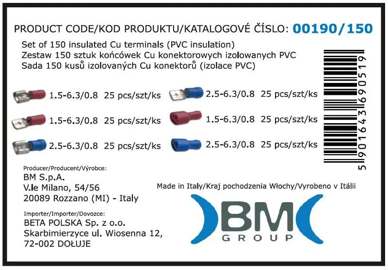 Zestaw Końcówek Konektorowych Izolowanych 150 Sztuk BM GROUP