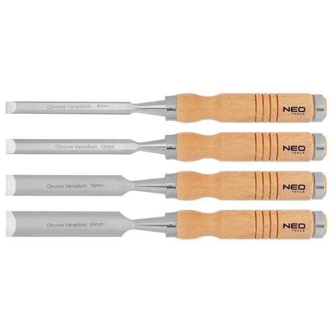 Zestaw Dłut 4 szt. (6,12,18,24MM), Drewniany Uchwyt NEO