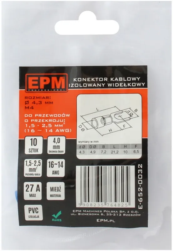 Końcówka Widełkowa Izolowana 1.5-2.5MM 2/4MM 10 Sztuk EPM