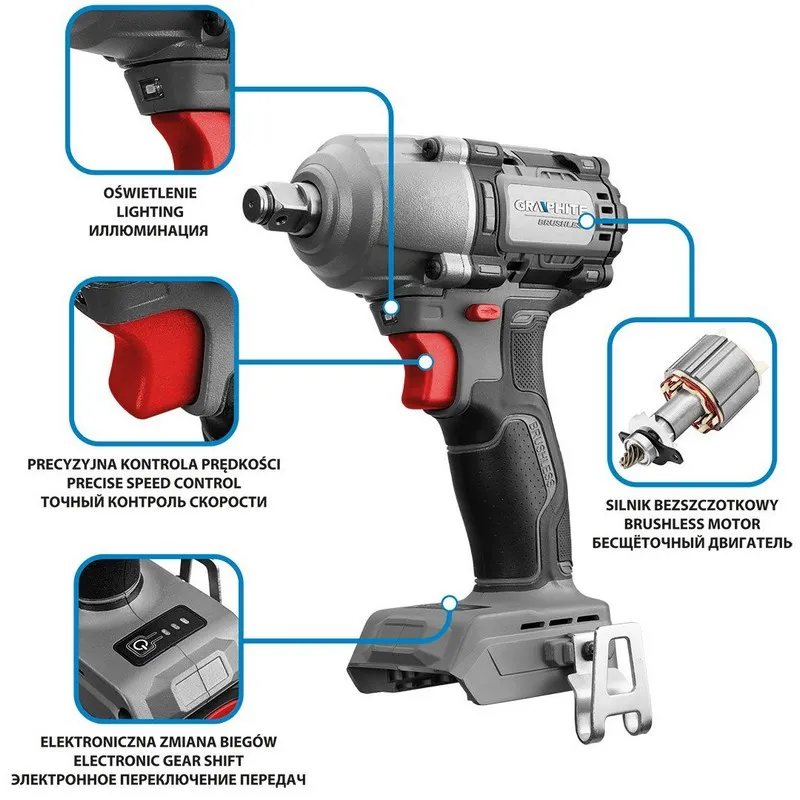Klucz Udarowy Bezszczotkowy Energy 18V Li-Lon Bez Akum 450NM GRAPHITE