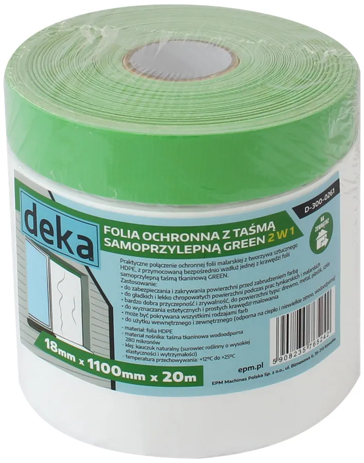 Folia Ochronna Z Taśmą Zieloną Do Zewnątrz 110CM*20M DEKA