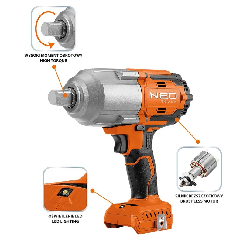 Klucz Udarowy Bezszcz. 1100NM Akumulator ENERGY+18V,BEZ Akum NEO