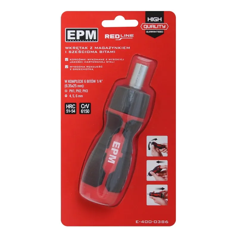Wkrętak Z Magazynkiem + Bity Red Line 6 szt. EPM