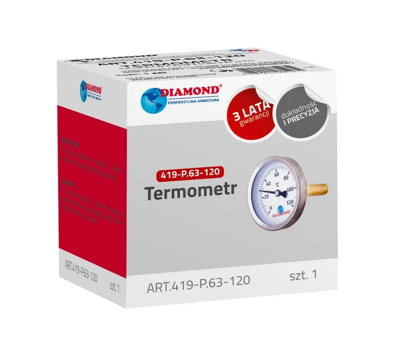 Termometr Śr 63mm 0-120C, Tył-Gw 1/2' DIAMOND