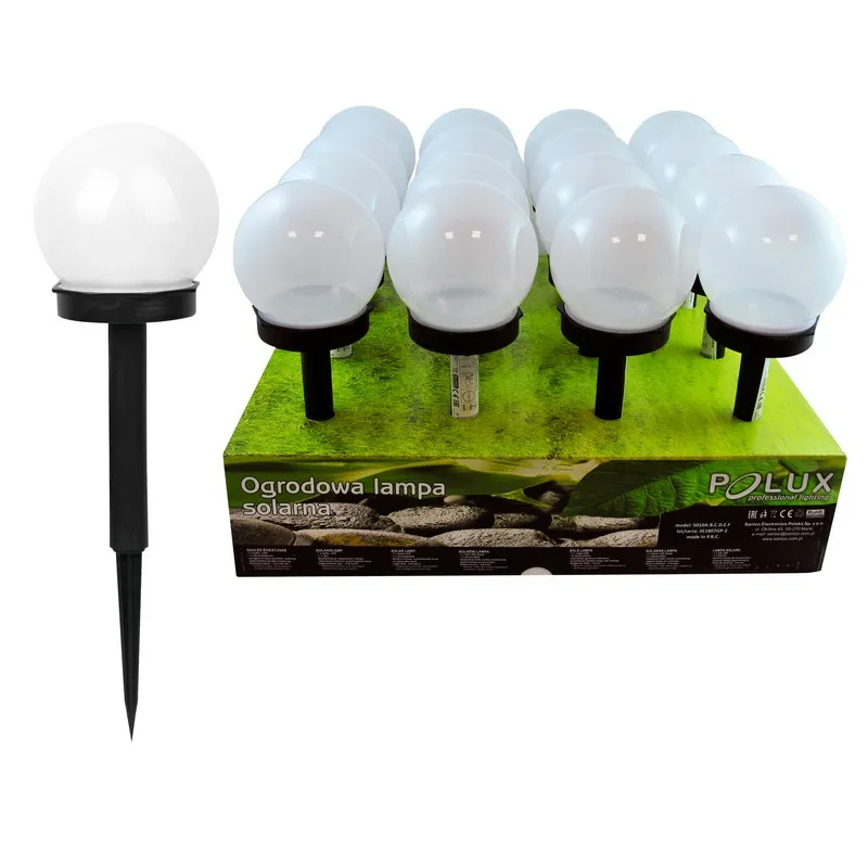 Lampa Solarna 6500K LED Kula Biała Plastik Czarny POLUX