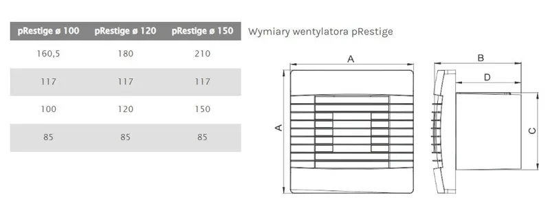 Wentylator Łazienkowy Prestige 100 Zg Ms Żaluzja,czuj.ruchu AIR ROXY