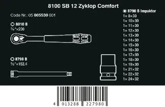 Grzechotka Zyklop Comfort Sb 12 3/8'' W Zest. Metrycz, 16 Cz. WERA