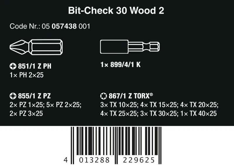 Zestaw Bitów Bit-Check 30 Wood 2 Sb, 30 Cz. WERA