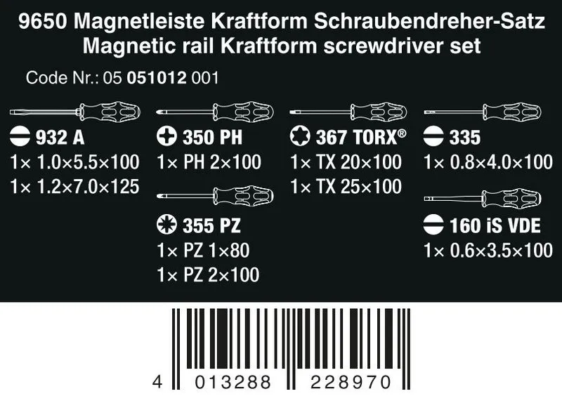 Zestaw Wkrętaków Kraftform Na Listwie Magnetycznej 9650 WERA