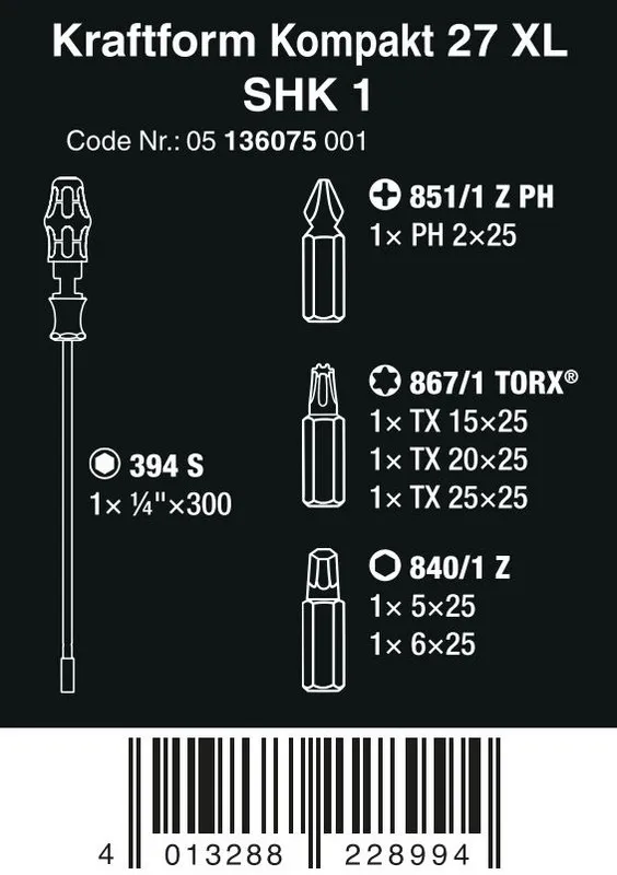 Zestaw Kraftform Kompakt 27 XL Shk 1, 7 Część WERA