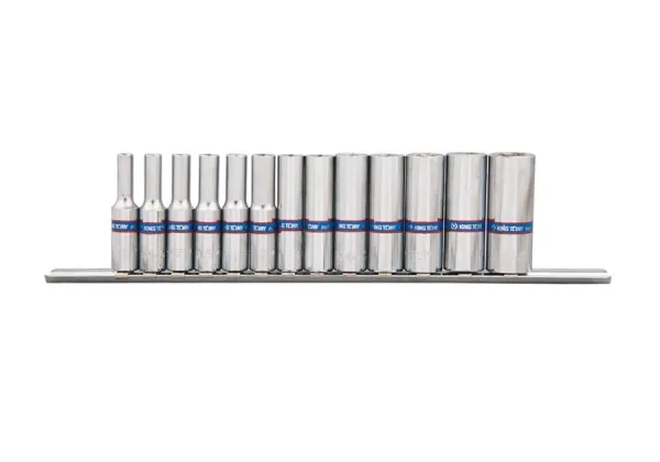 Zestaw Nasadek 1/4'' Długie 4-14MM 6-KĄT 13 Cz. Szyna KING TONY