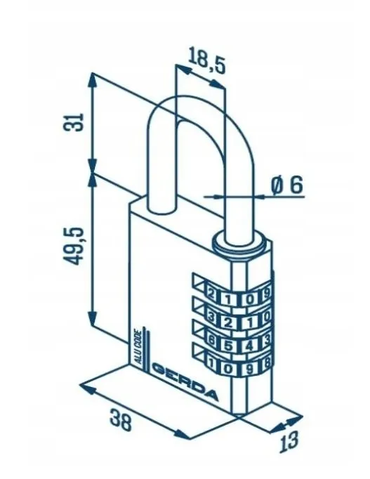 Kłódka Pałąkowa Aluminiowa Szyfrowa 4 Dyski Kas S40 GERDA - Czarna