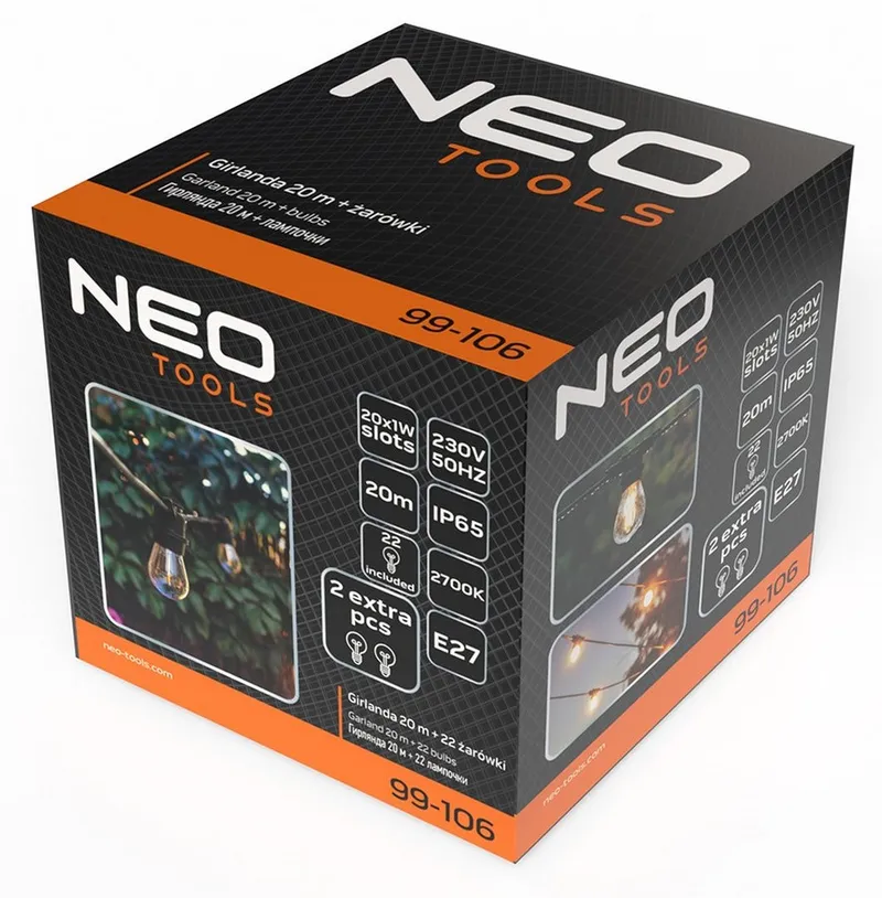 Girlanda 20m + 22 Żarówki Filament NEO