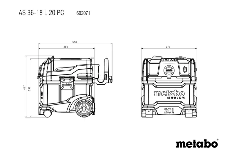 Odkurzacz Akumulatorowy 18V As 36-15 l 20 Pc 0*AH METABO