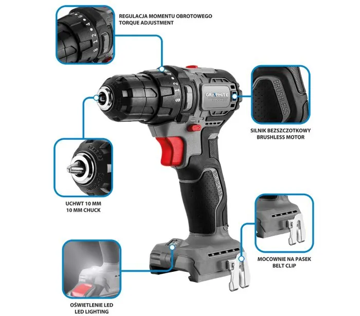 Wiertarko-Wkrętarka Aku. Bezszczotkowa Energy+ 18V Compact GRAPHITE
