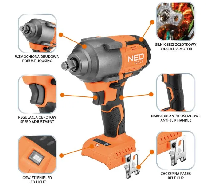 Klucz Udarowy Bezszcz. 850NM 1/2' Aku. ENERGY+18V,BEZ Akum NEO