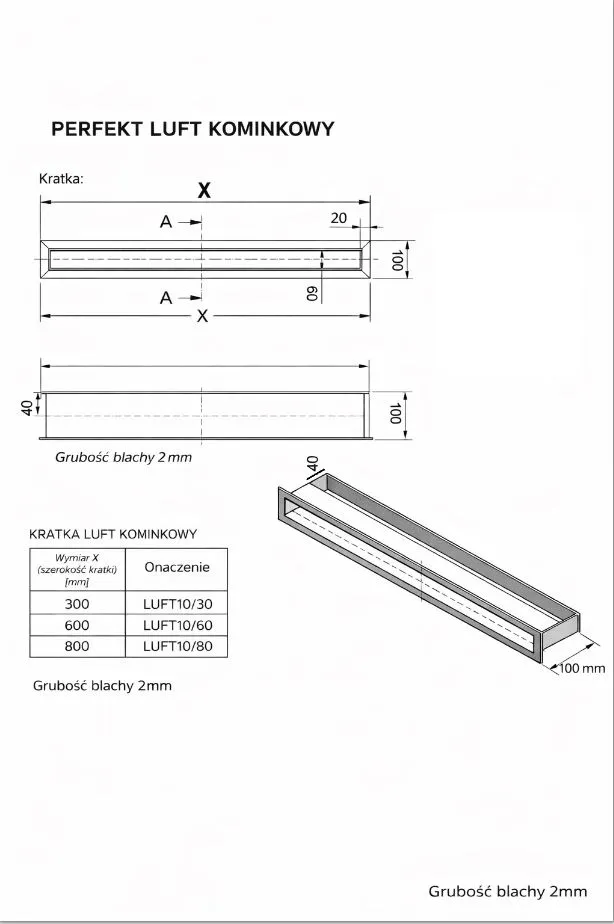 Kratka Kominkowa Luft 100*300MM