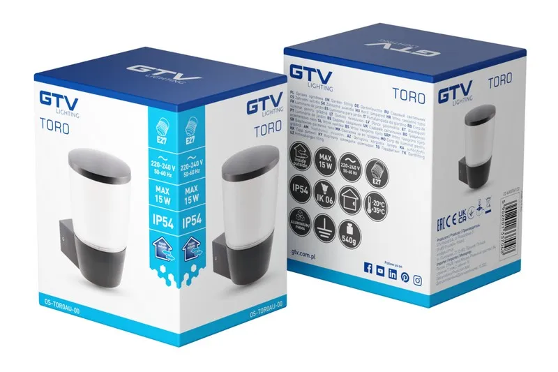 Lampa Ogrodowa Tot-Au MAX.15W Kinkiet Prosty Górny, GTV - Czarna