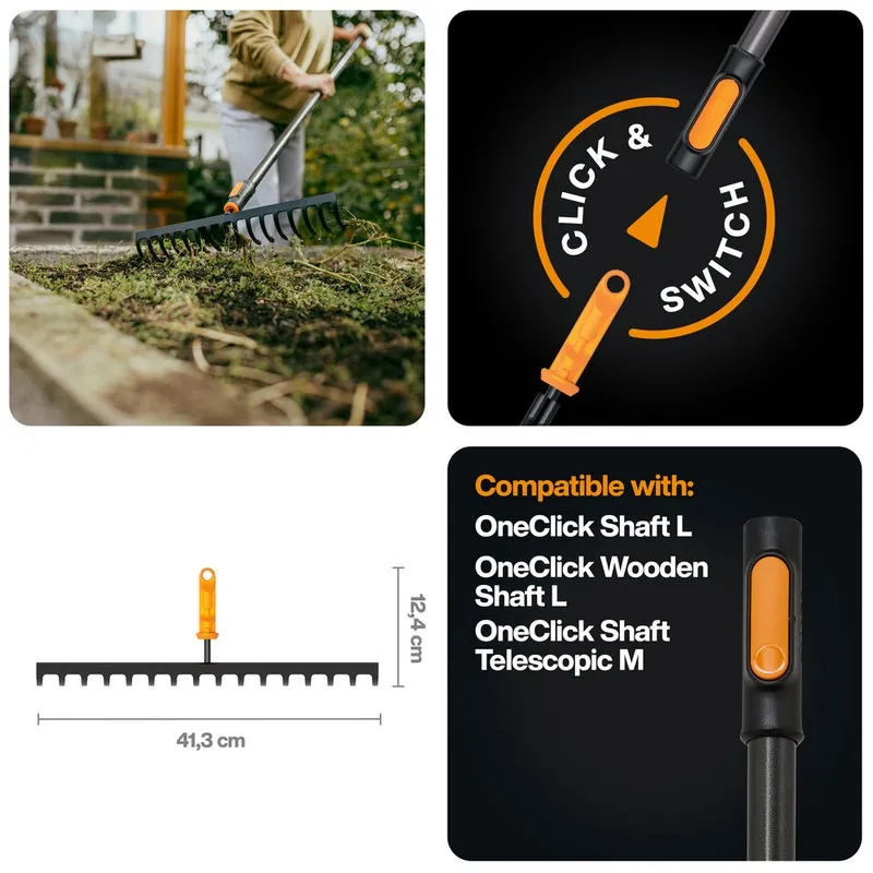 Grabie 16-ZĘBNE Metalowe Oneclick FISKARS