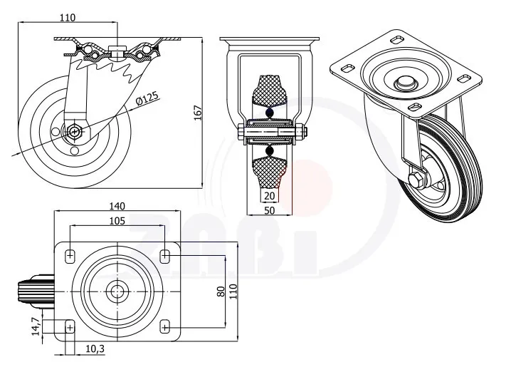 Koło Metal-Guma 125mm Obudowa Skrętna 22