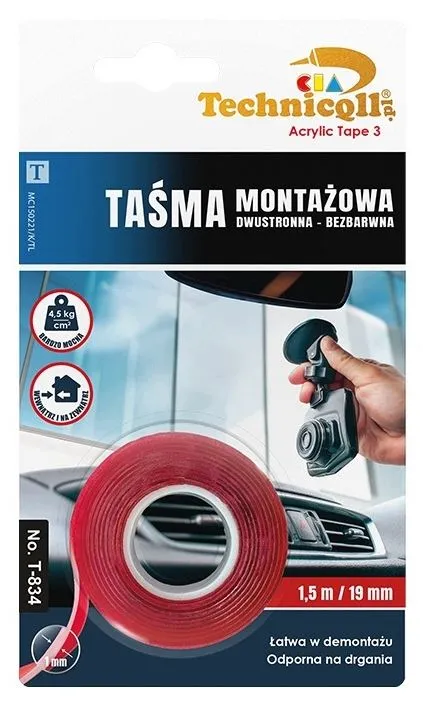 Taśma Montażowa Dwustronna Bezbarwna 1.5M*19MM*1MM TECHNICQLL