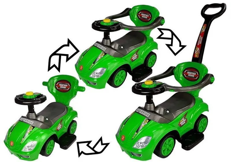 Jeździk Z Pchaczem Dla Dzieci Mega Car 3w1 Piszczek Schowek - Zielony