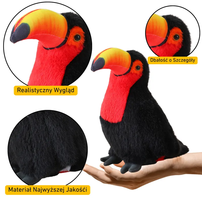 Pluszowy Ptak Tukan Pluszak Maskotka Przytulanka 30cm - Czerwony